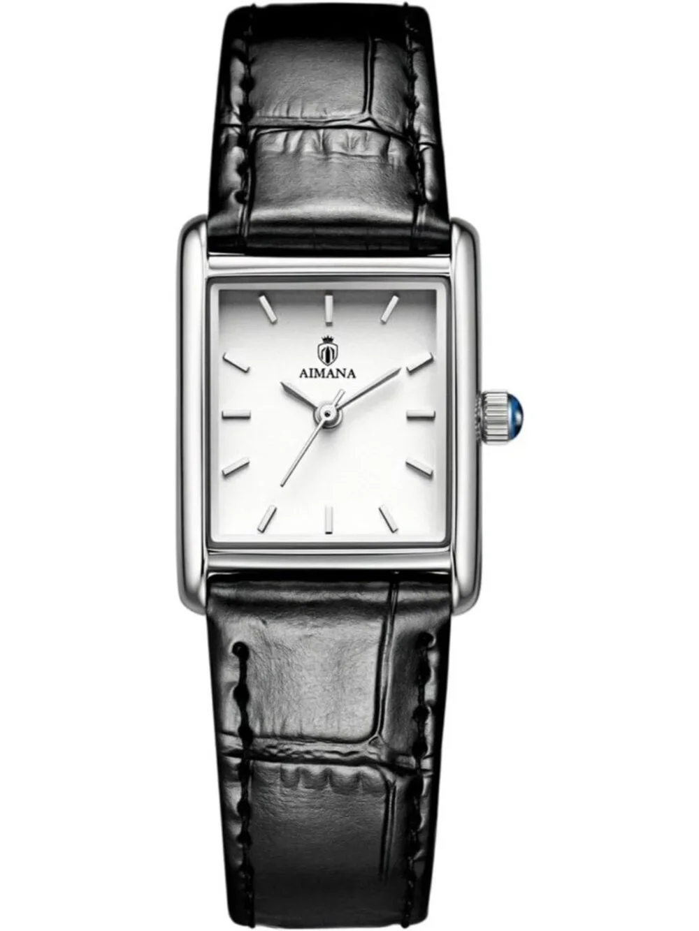 Women's Silver Case Black Rectangle Vintage Leather Strap  Quartz Movement Watch